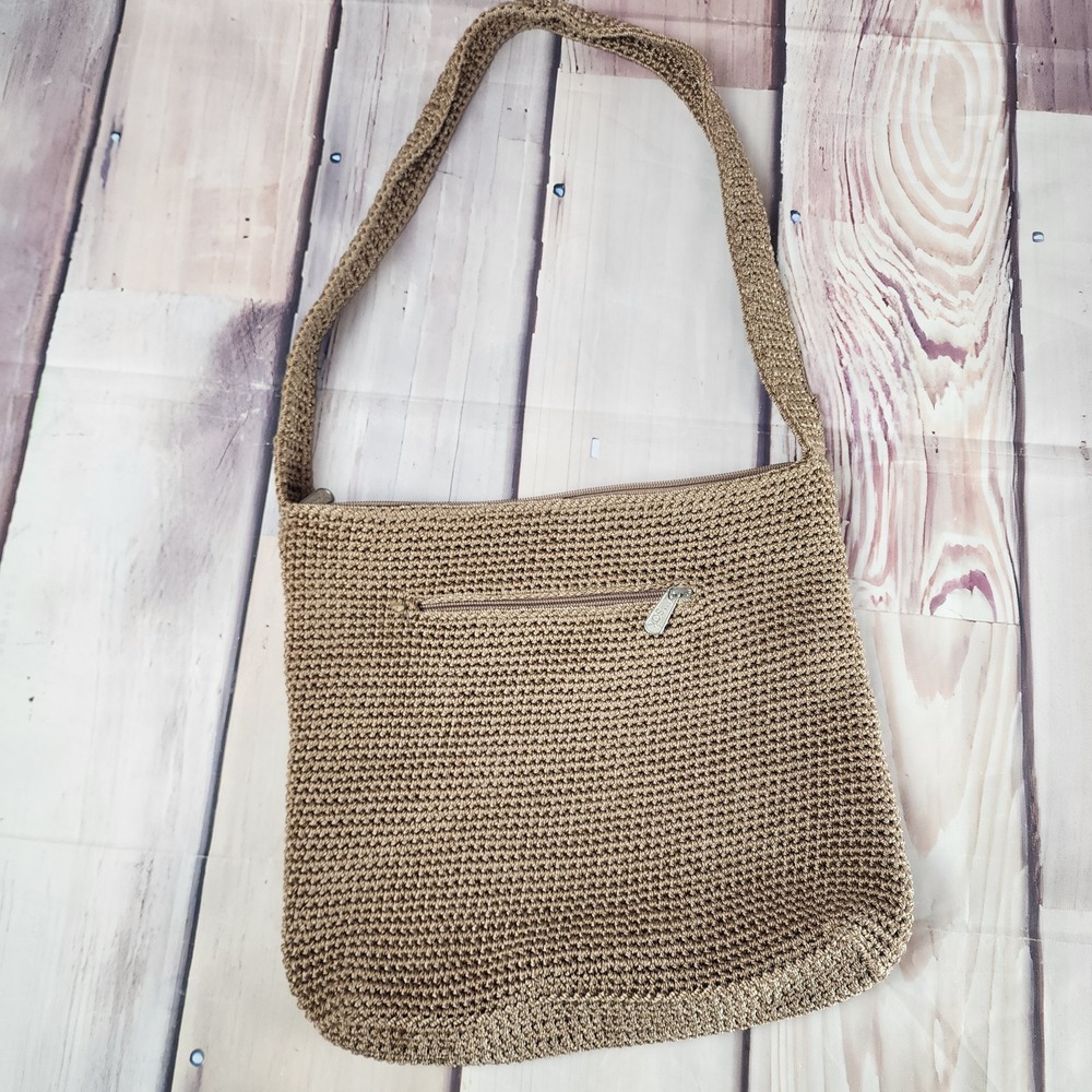 The Sak Crochet Boho‎ Shoulder Bag Brown Zip Top And Pockets